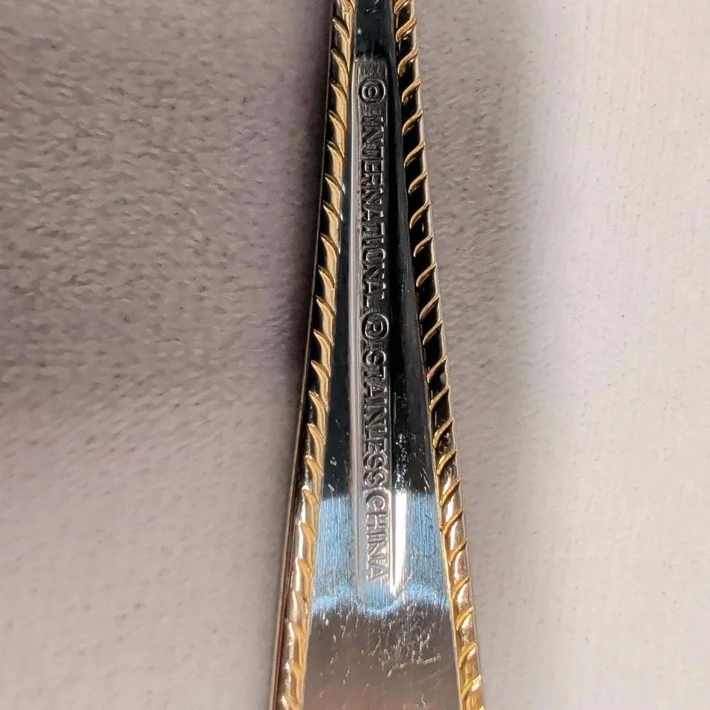 International Silver Stainless Gold Rope Border Teaspoons Set of 5 Replacement